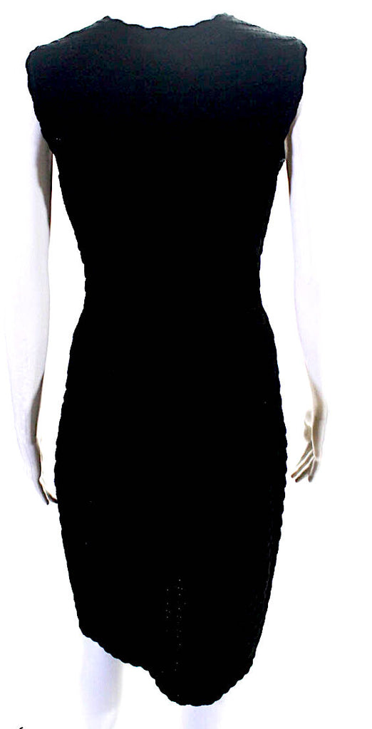 Azzedine Alaia Paris. Black Textured Knit Sheath Dress