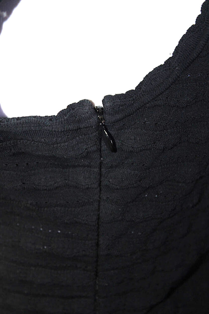 Azzedine Alaia Paris. Black Textured Knit Sheath Dress