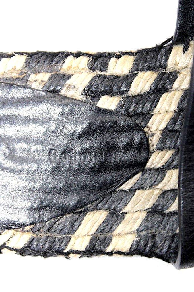 Proenza Schouler NY. Black/Beige Leather Striped Flat Sandals SZ 8.5