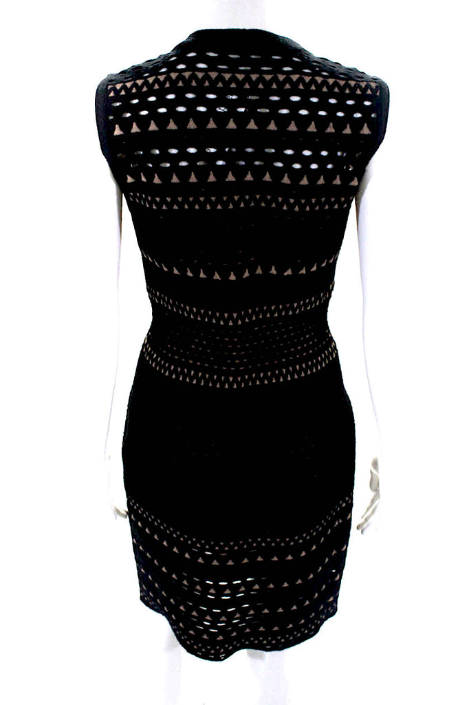 Azzedine Alaia Paris. Vintage Black Knit Wool Cutaway Scoop Neck Sleeveless Sheath Dress