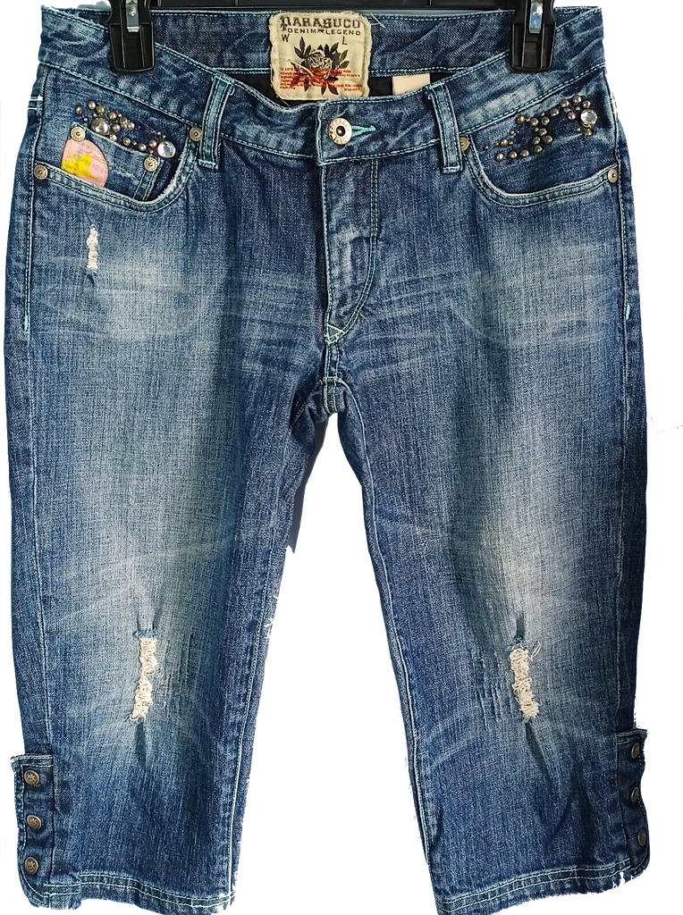 Parasuco Low Rise Embellished Distressed Capris Size 28