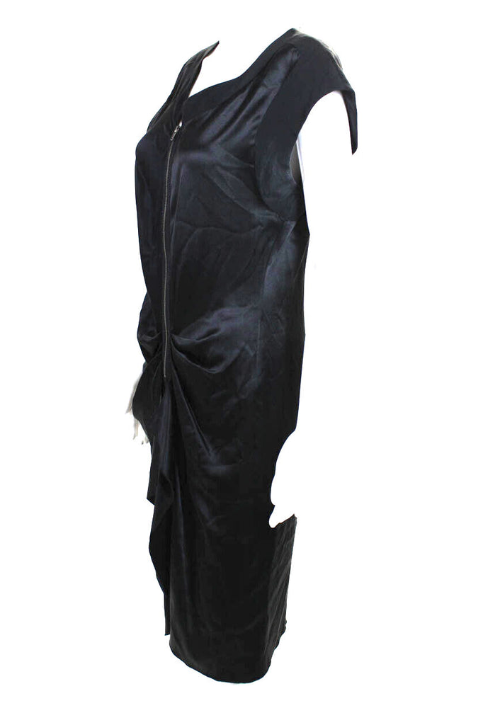 Alberta Ferretti Italy. "Philosophy" Black Satin Sleeveless Zip Up A-Line Dress