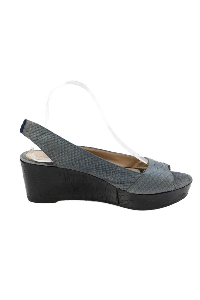 Fendi Italy. Gray Wedge Heel Platform Snake Embossed Slingback Sandals Size 40