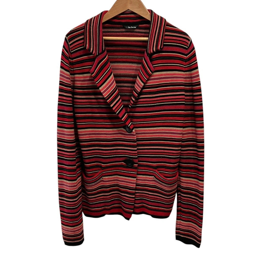 Y's for living Yohji Yamamoto Japan. Reds Multi-border Knit Jacket