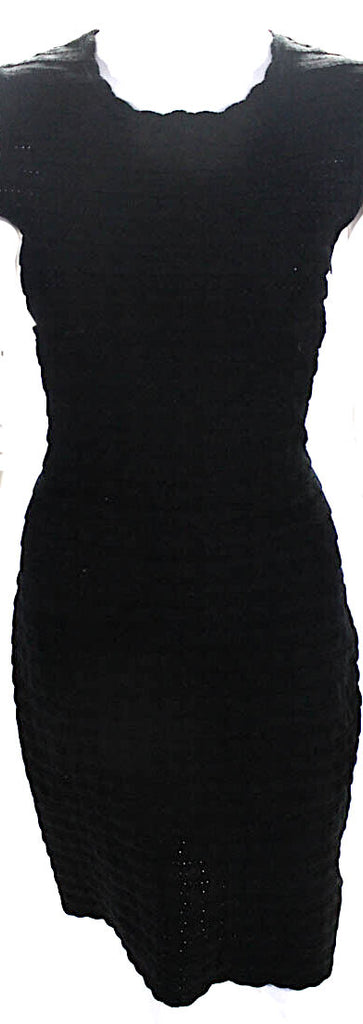 Azzedine Alaia Paris. Black Textured Knit Sheath Dress