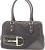 GUCCI Italy.  Horsebit Black Leather/Canvas Logo Boston Bag