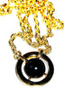 Vintage Monet Goldplated Signed Pendant Necklace Chunky Chain Black Cabochon