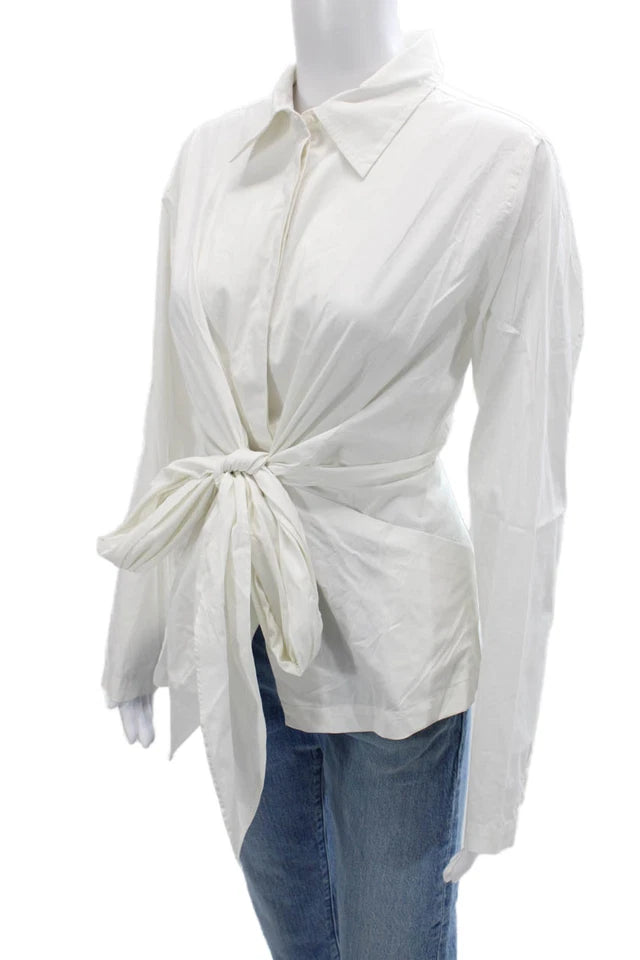 Donna Karan New York White Collared Long Sleeve Button-Up Blouse