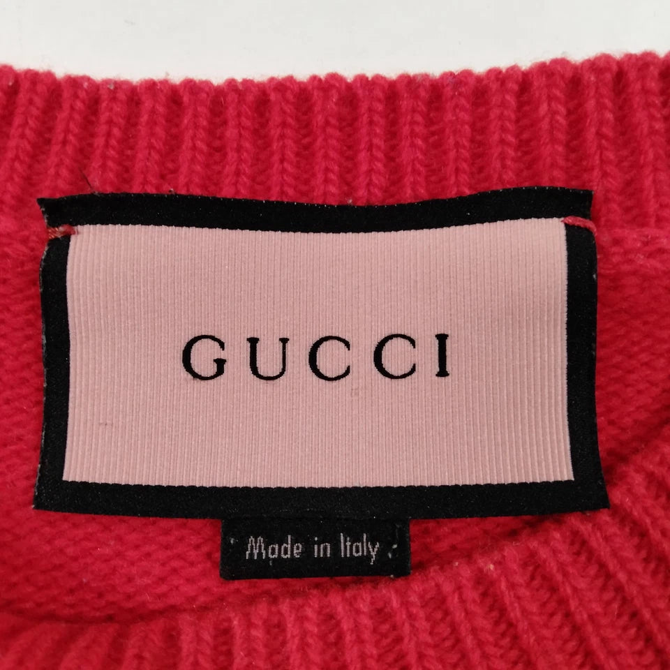 Gucci Italy. Red Illustration LOGO Wool Sweater Top