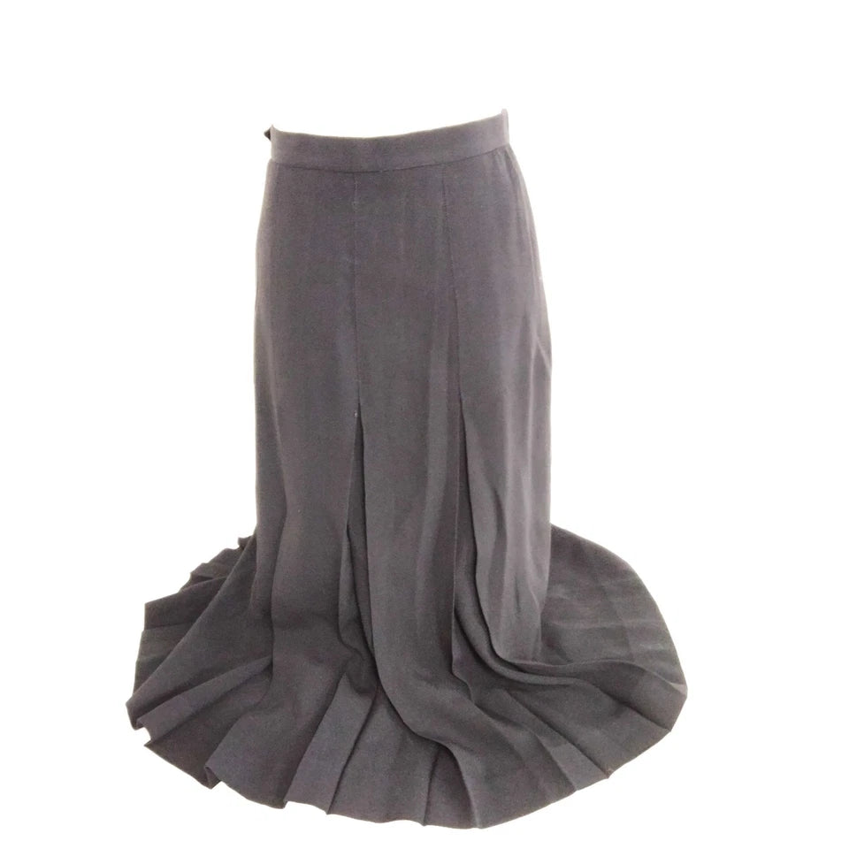 Chanel Paris. Black Acetate, Viscose Blend Pleats Accent Flared Skirt