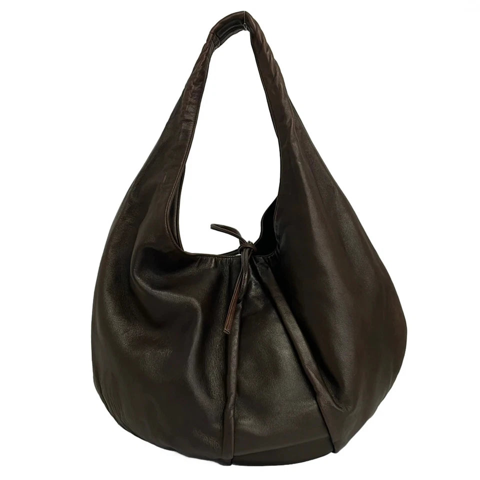 KITAMURA JAPAN. Vintage Extra Large Dark Brown Leather Hobo Style Shoulder Bag