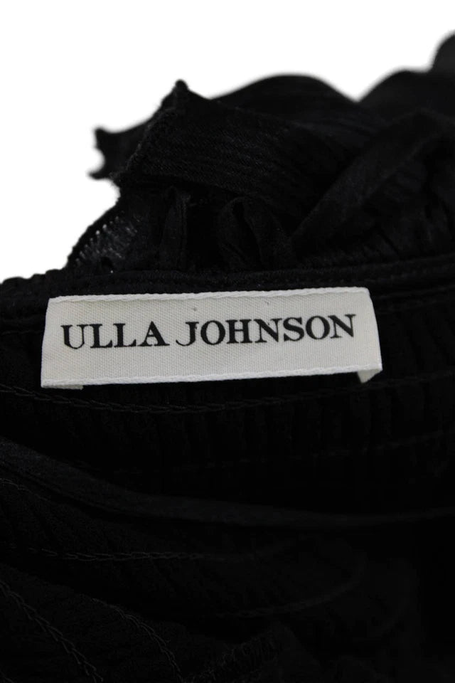 Ulla Johnson NY Black Silk Tiered Ruffled V-Neck Mid-Calf Dress