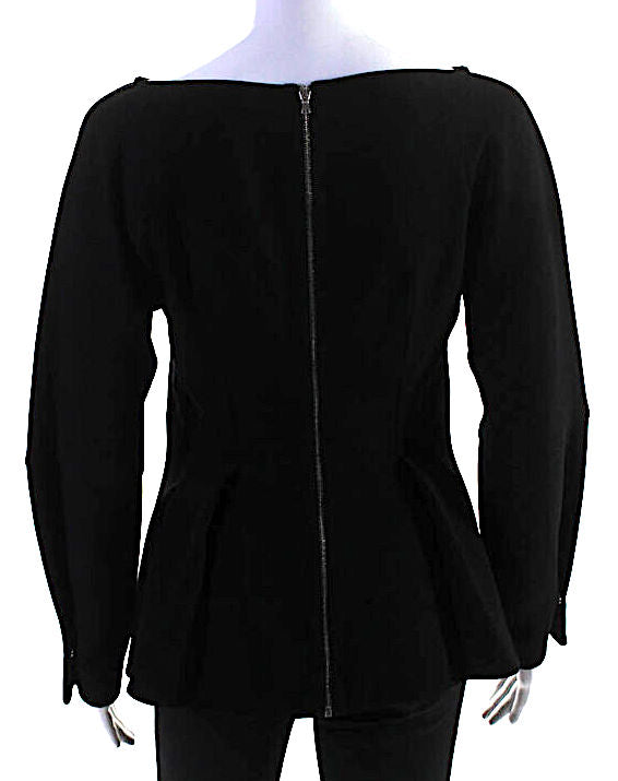 Proenza Schouler NY. Black Crepe Boat Neck Long Sleeve Blouse Top