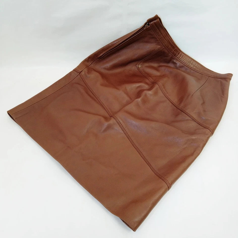 Gucci Italy. Brown Leather Cut/Sew Skirt