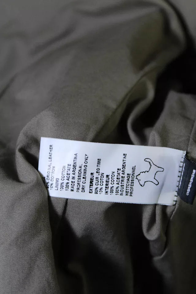 Doma Italy. Olive Green Leather Collared Long Sleeved Motorcycle Jacket