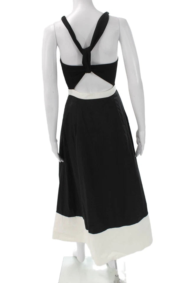 La Ligne NY. Black Cotton Sleeveless Cut Out Backless Fit & Flare Dress