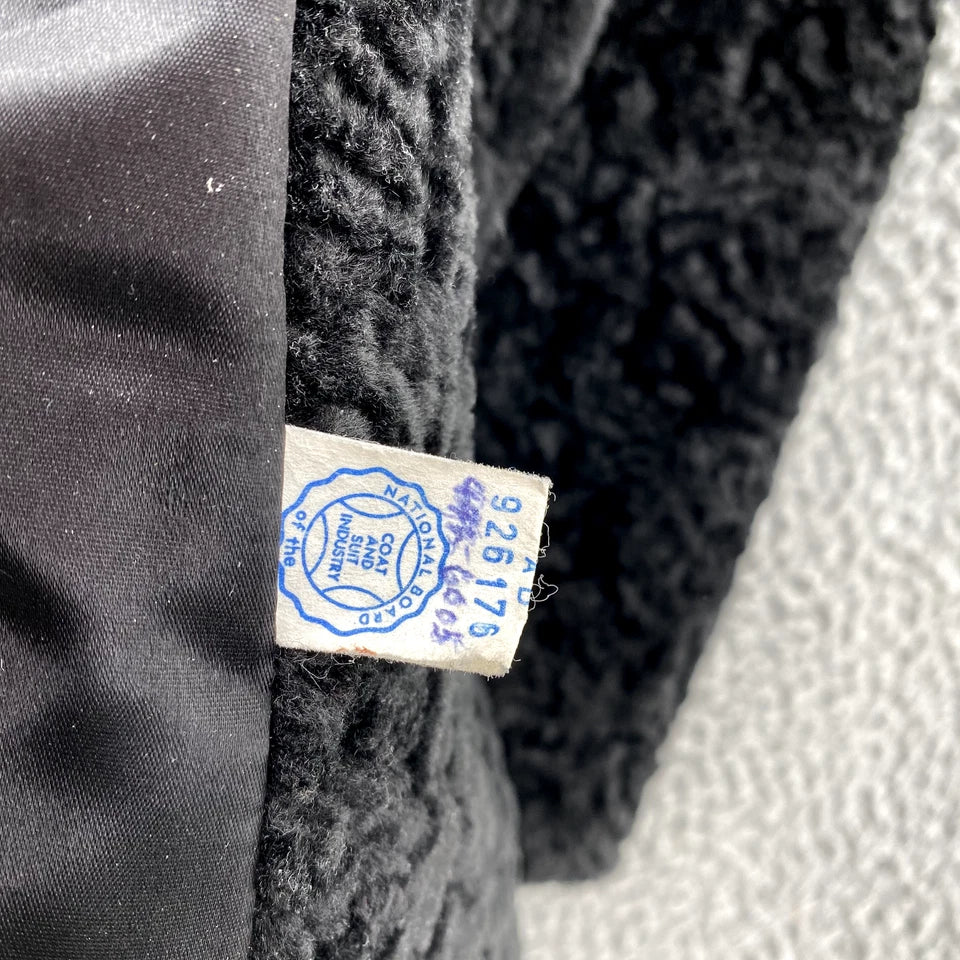 Vintage Faux Fur Coat Women's Medium Black Cinched Trench Academia Classic Chic