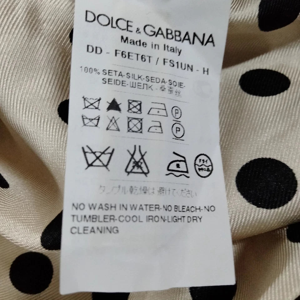 DOLCE&GABBANA ITALY. Cream/Black Polka Dot Silk Dress