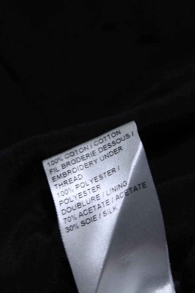 CHLOE PARIS. Black Embroidered Round Neck Short Sleeve Zip Up Dress