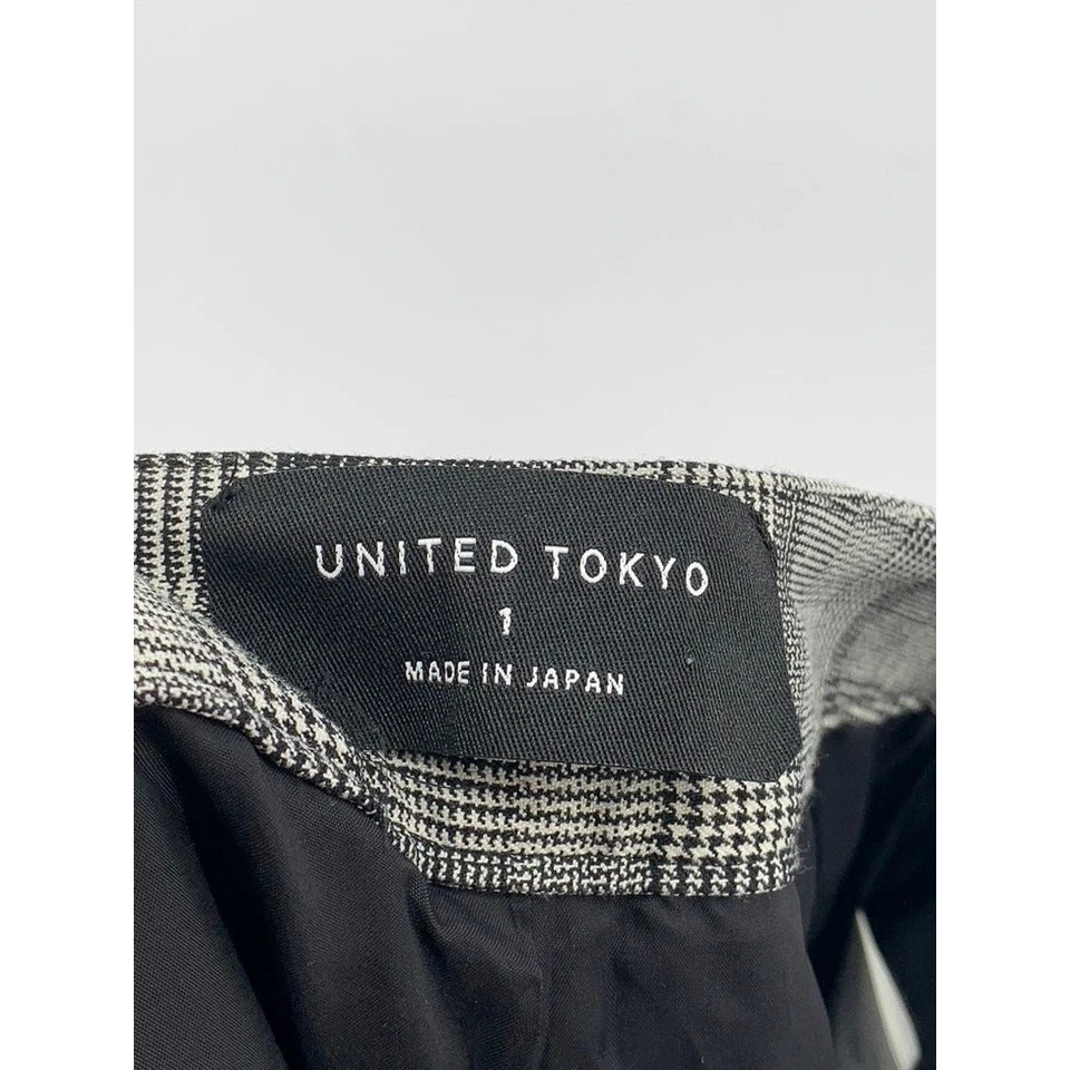 UNITED TOKYO JAPAN. Gray Plaid High-Rise Wide-Leg Pants