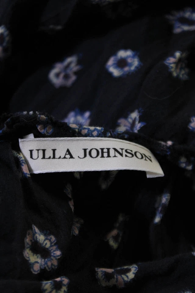 Ulla Johnson Black Cotton Floral Print Sleeveless Sun Dress
