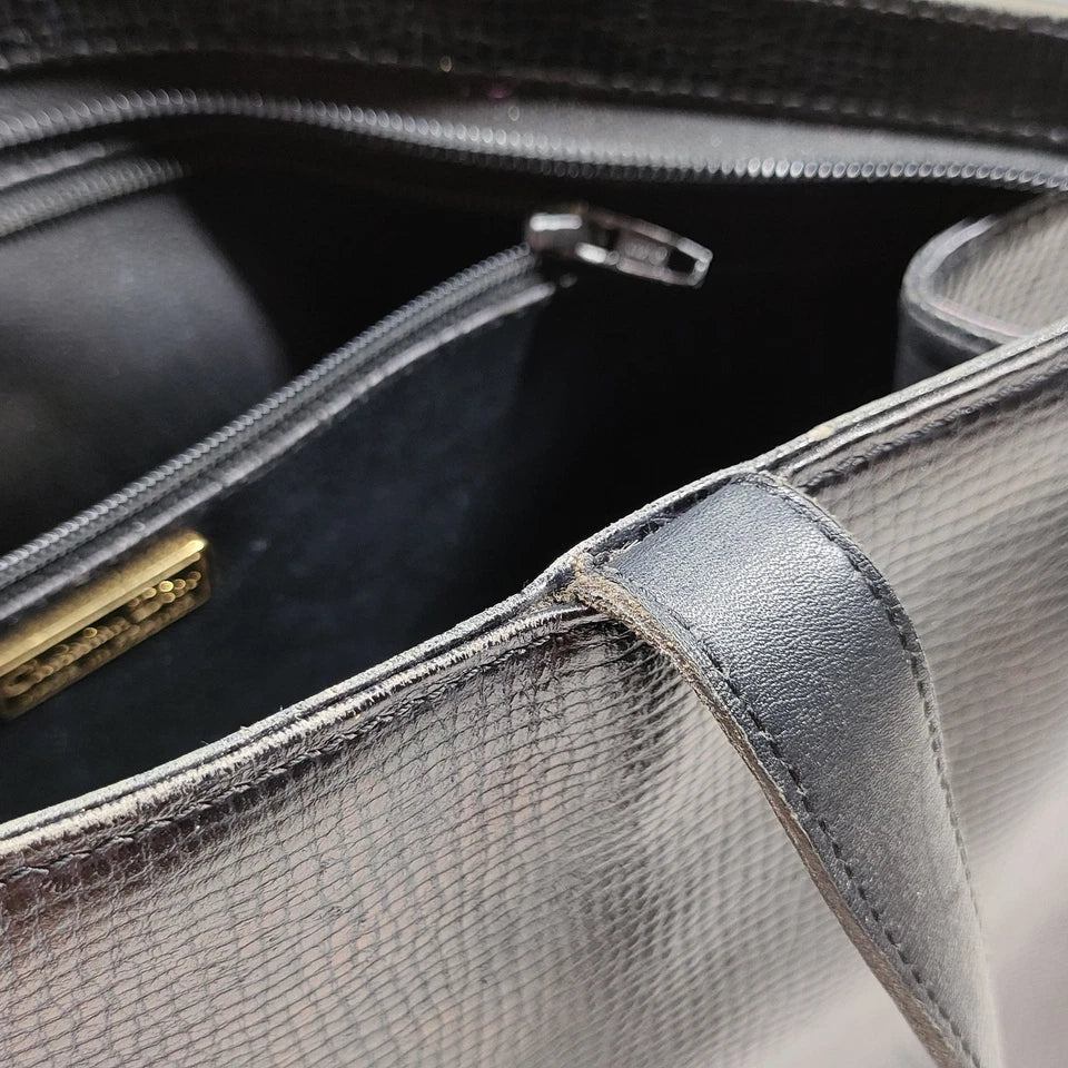 Christian Dior Paris. Black Leather Tote Bag