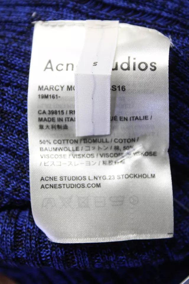 ACNE Studios Sweden. Blue Black Cotton Long Sleeves Crew Neck Sweater