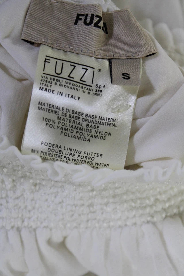 Jean Paul Gaultier Paris. Fuzzi Line. White Halter Strapless Smocked A Line Maxi Dress
