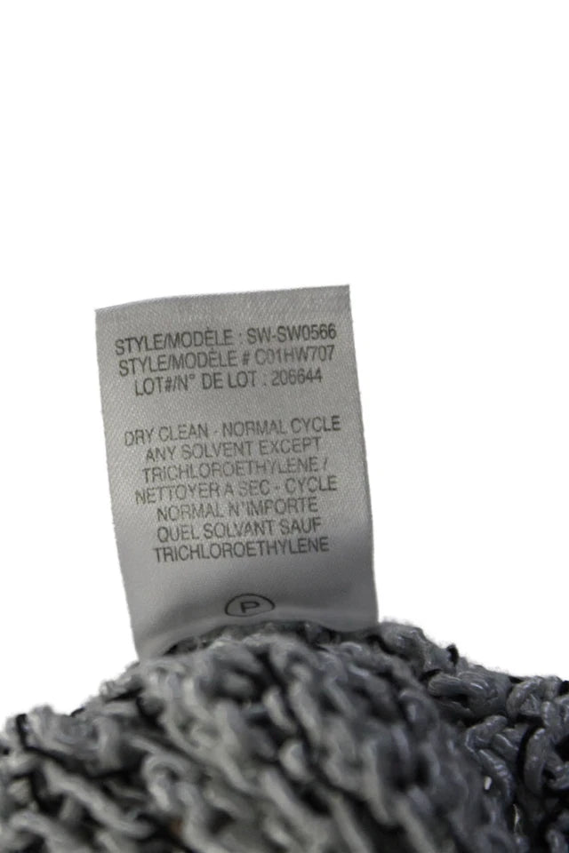 Helmut Lang White/Black Cotton Long Sleeve V Neck Open Knit Blouse