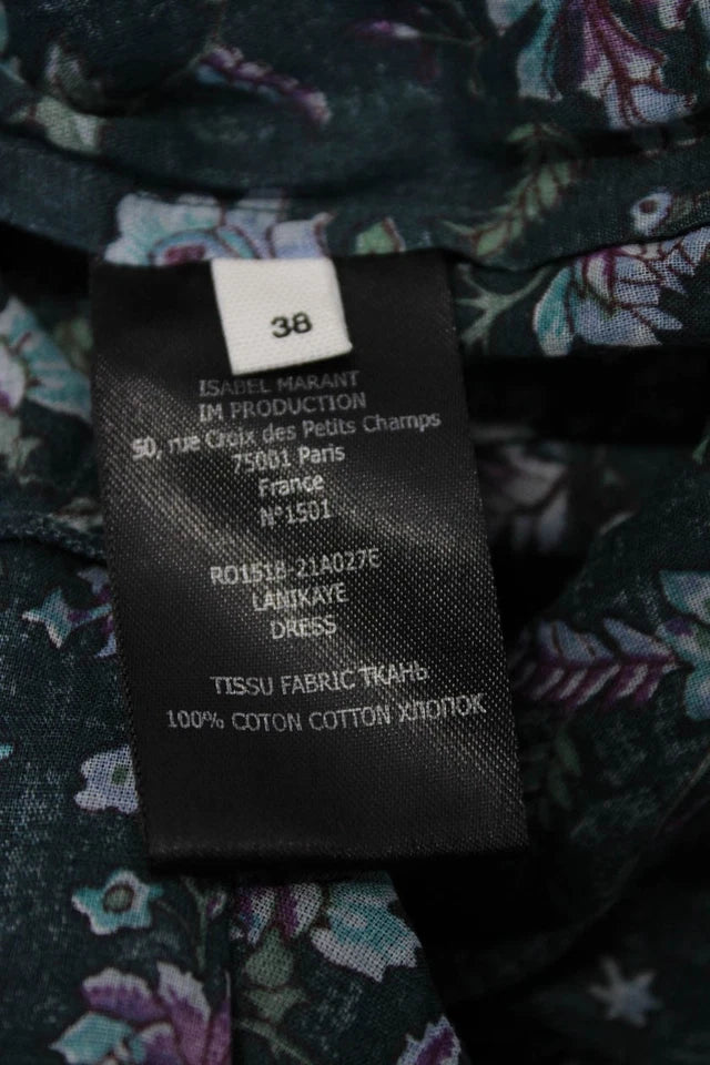 Isabel Marant Paris. Blue Cotton Floral Round Neck Short Sleeve Dress