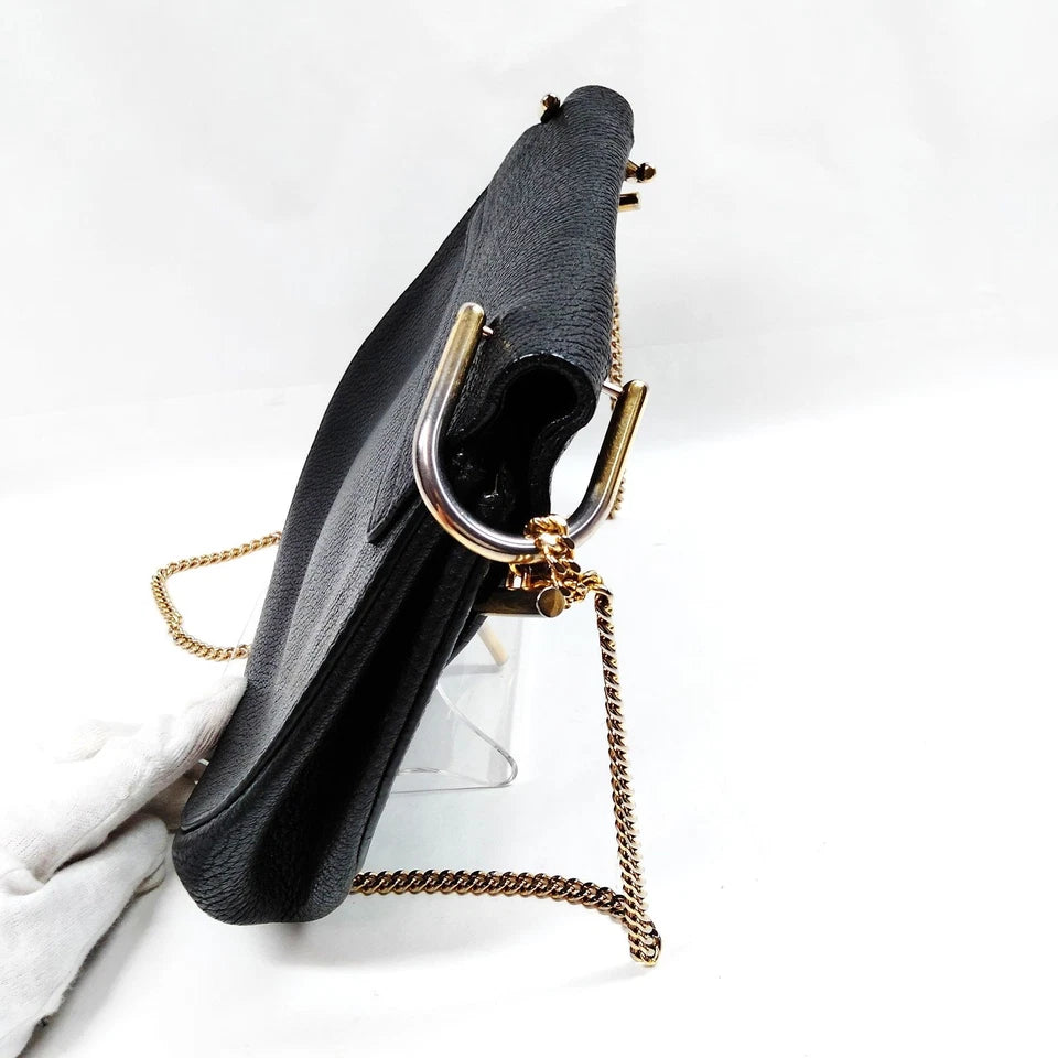 CHLOE PARIS. Black Leather Shoulder Bag Goldplated Hardware and Chain