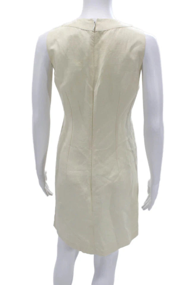 Andrew Gn Paris. SS2010 COLLECTION. Beige Floral Sleeveless Round Neck Linen Shift Dress