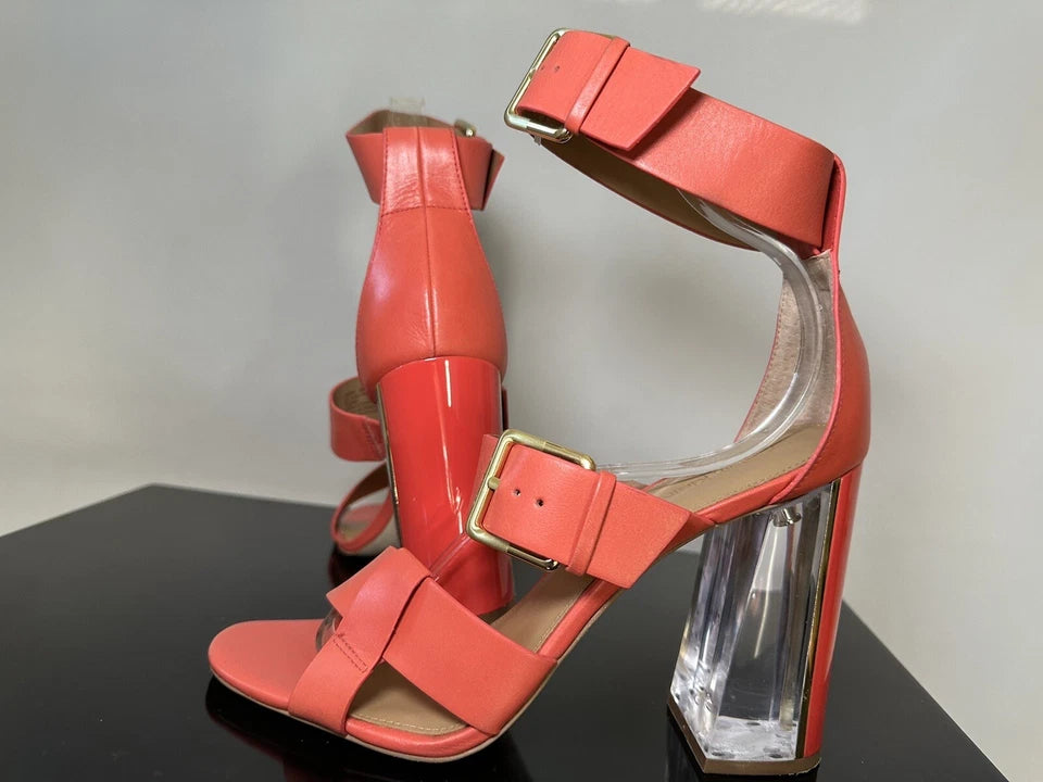 Calvin Klein NY. Orange Leather/Lucite Heels Size 39 US 9