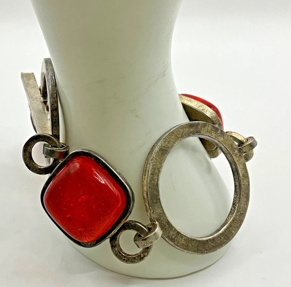 Claude Montana PARIS, Signed On Reverse Claire Deve Metal Orange Glass Bracelet