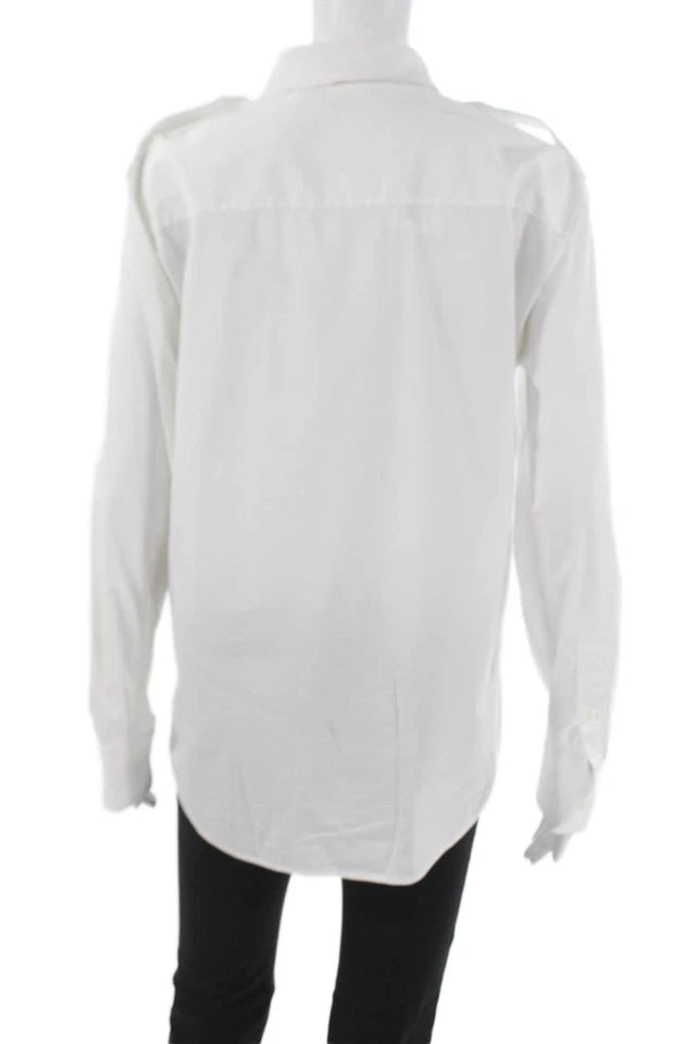 Helmut Lang NY. White Basic Collared Cotton Long Sleeve Button-Up Top