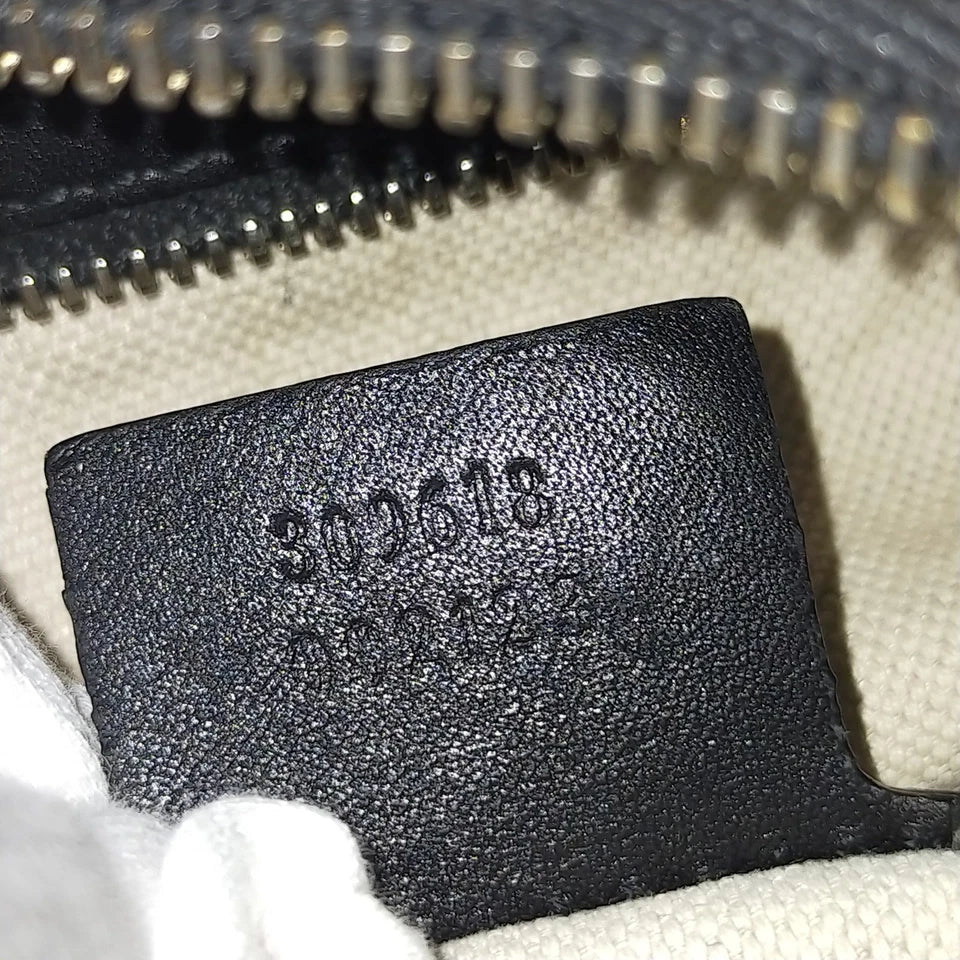 GUCCI ITALY. Vintage Black Logo GG Leather Hobo Shoulder Bag