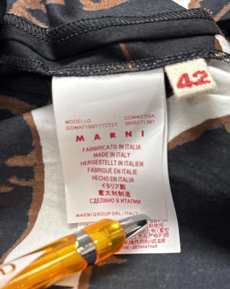 Marni Italy. Black, White Brown Asymmetrical Cotton Poplin Wrap Skirt