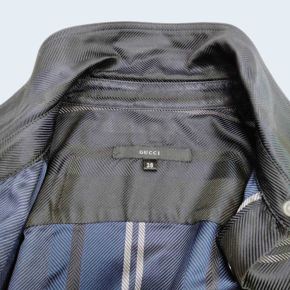 Gucci Italy. Navy Blue Acetate Silk Top