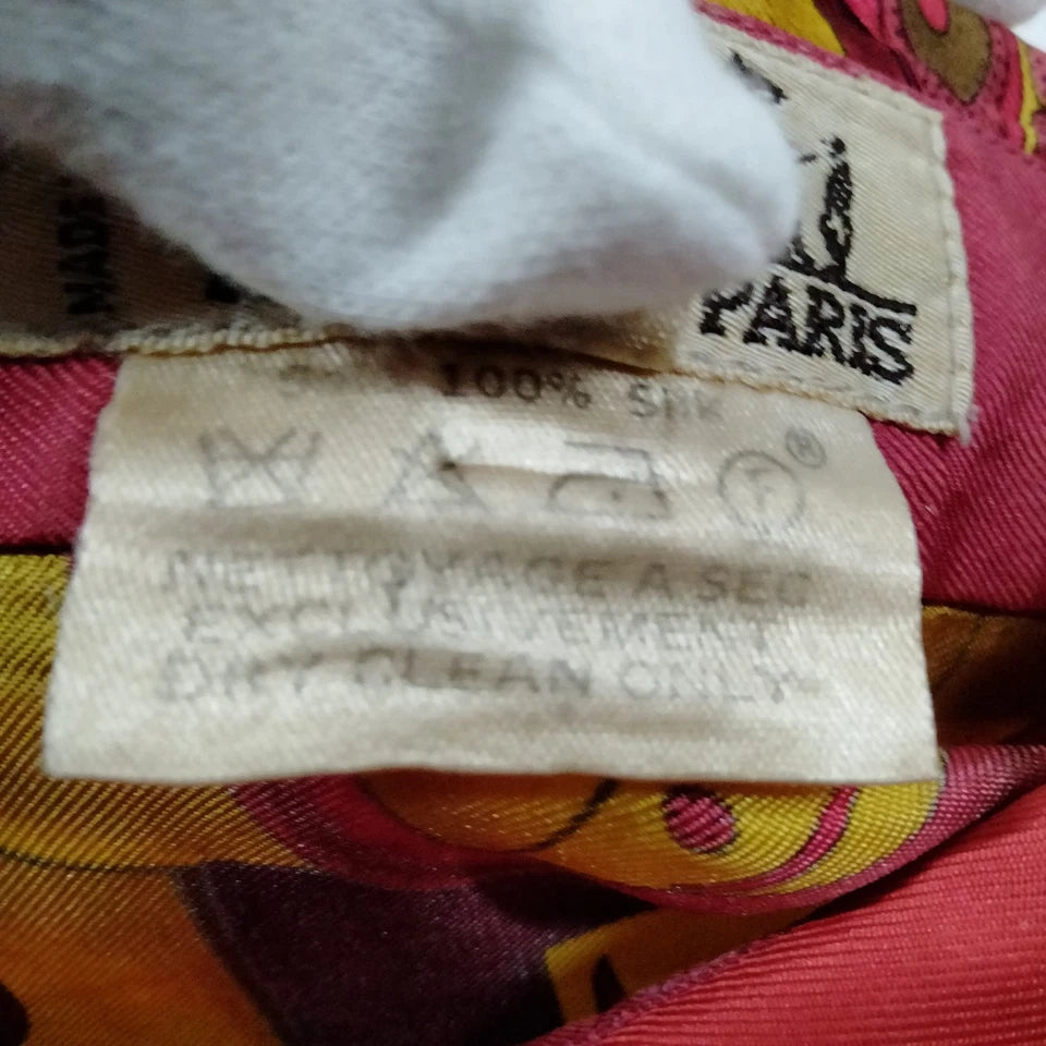 Hermes Paris. Vintage Silk Burgundy Scarf Print Button Top