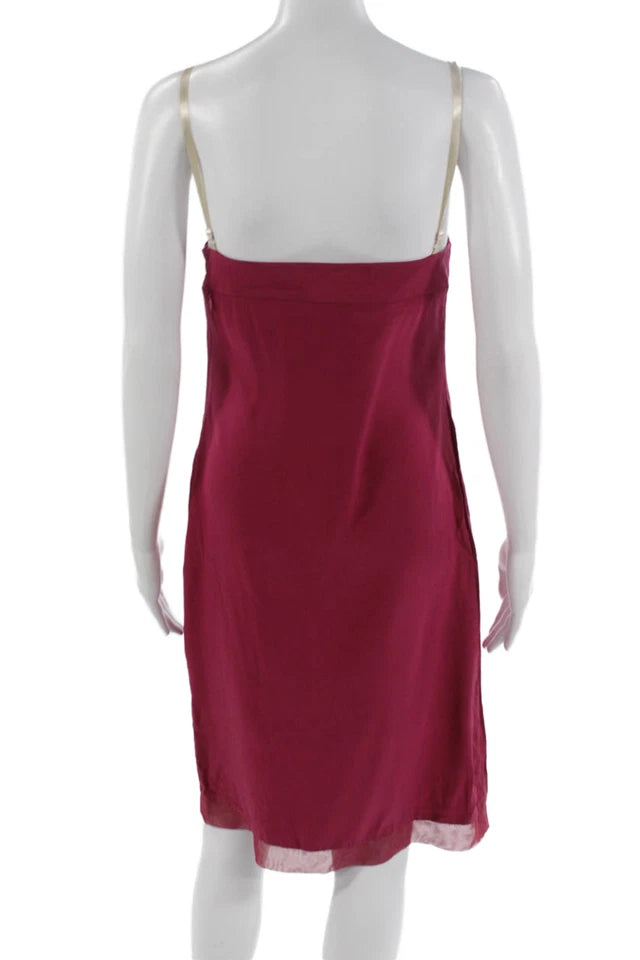 Calvin Klein NYC. Dark Pink Knee Length Sleeveless Zip Silk Slip Dress