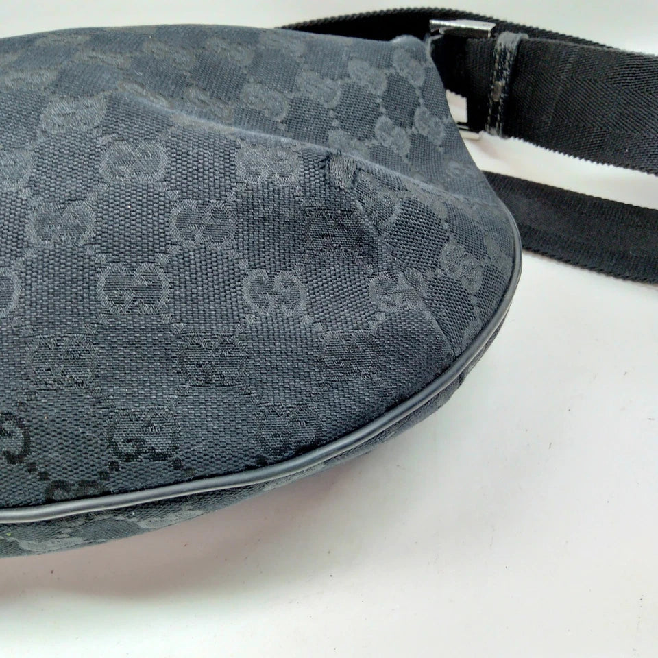 Gucci Italy. Black Canvas/Leather Logo GG Shoulder Bag