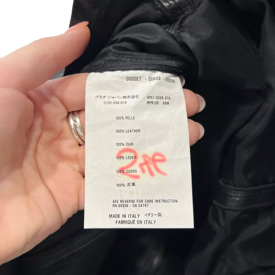 Miu Miu Italy. Vintage 2006 Collection Black Lambskin Leather Pleated Neckline Dress s