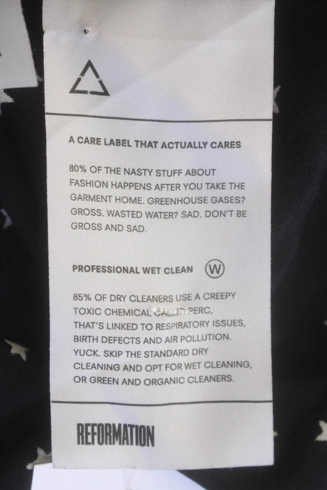 Reformation Black/White Viscose Stars Print Spaghetti Strap Dress