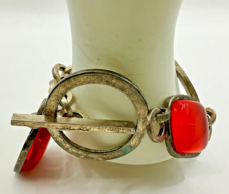 Claude Montana PARIS, Signed On Reverse Claire Deve Metal Orange Glass Bracelet