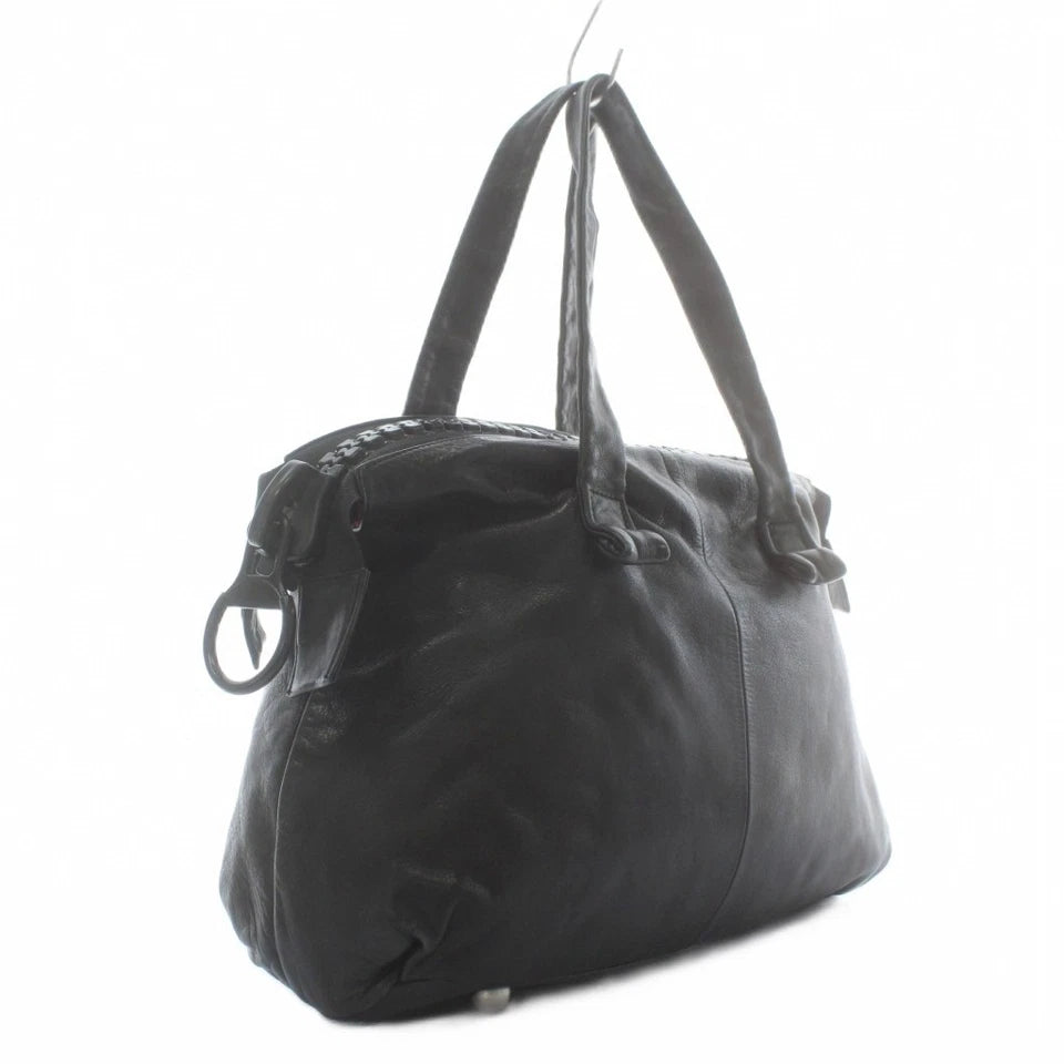 kawa-kawa Japan. Black Lambskin Leather Big Oversized Lucite Zipper, Red Lining Shoulder Bag