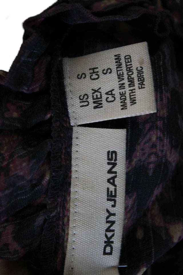 DONNA KARAN DKNY Jeans NY. Multi-Color Animal Print Collared Long Sleeve Blouse