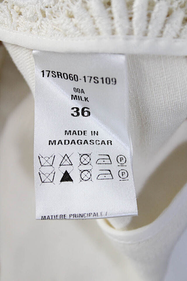 Chloe Paris. White Short Sleeve Crew Neck Lace Twill Shift Dress