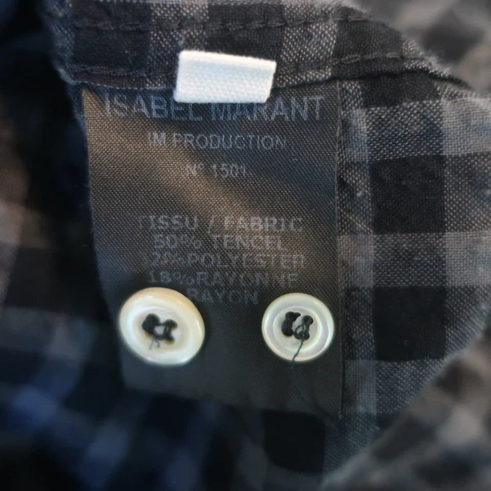 Isabel Marant Etoile Paris. Grey Gingham Check Shirtdress Long Sleeve Dress Size 38