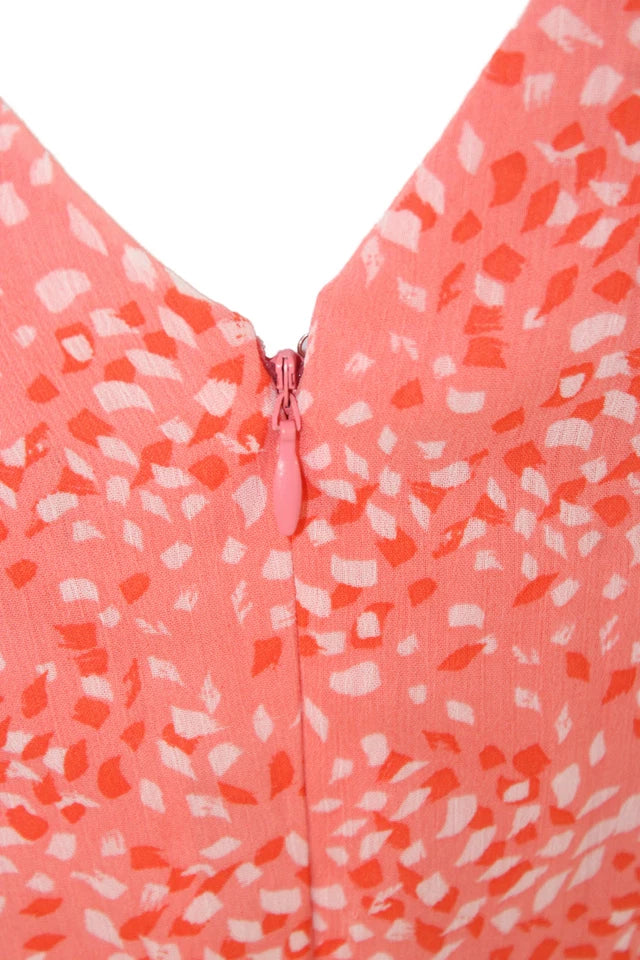DONNA KARAN NY. DKNY. NEW. Orange Printed Wrap Dress Sleeveless V-Neck Tie Waist Dress