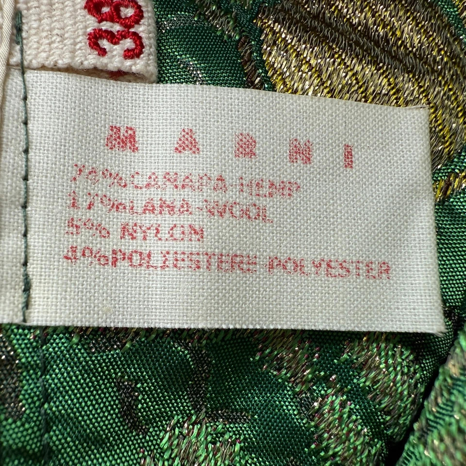 Marni Italy. Pink Green Jacquard Hemp Blend Tea length Pleated Skirt
